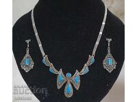 Jewelry set, killer necklace, turquoise with hematite