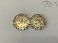 Germany 50 pfennig 1950 F J year 2 pieces