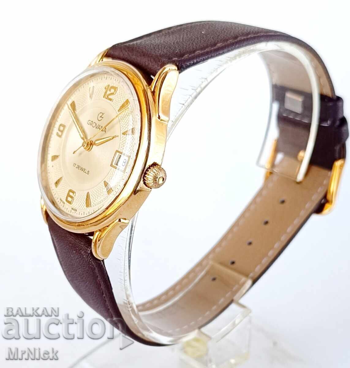 Grovana 17j - gold-plated Swiss mechanical watch with price 290.00 BGN | € 148.27