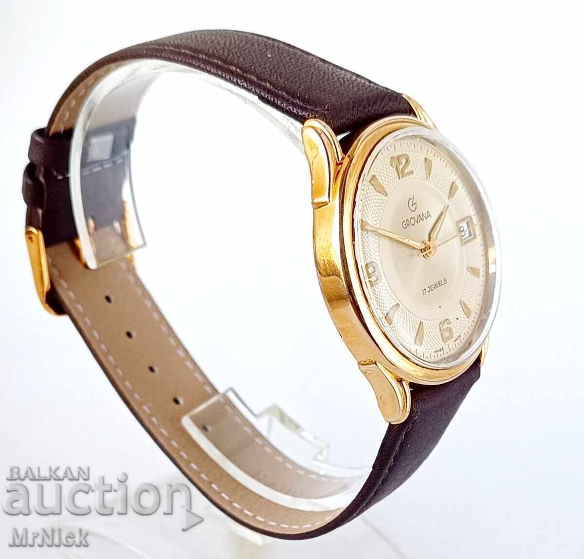 Auction  Grovana 17j - gold-plated Swiss mechanical watch