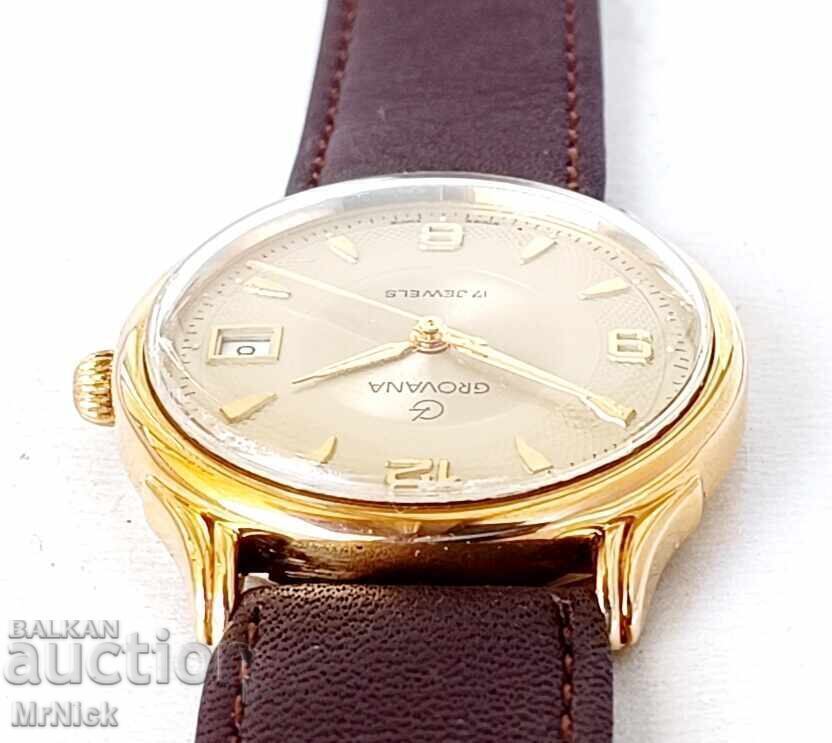 Grovana 17j - ceas mecanic elvetian placat cu aur - 6