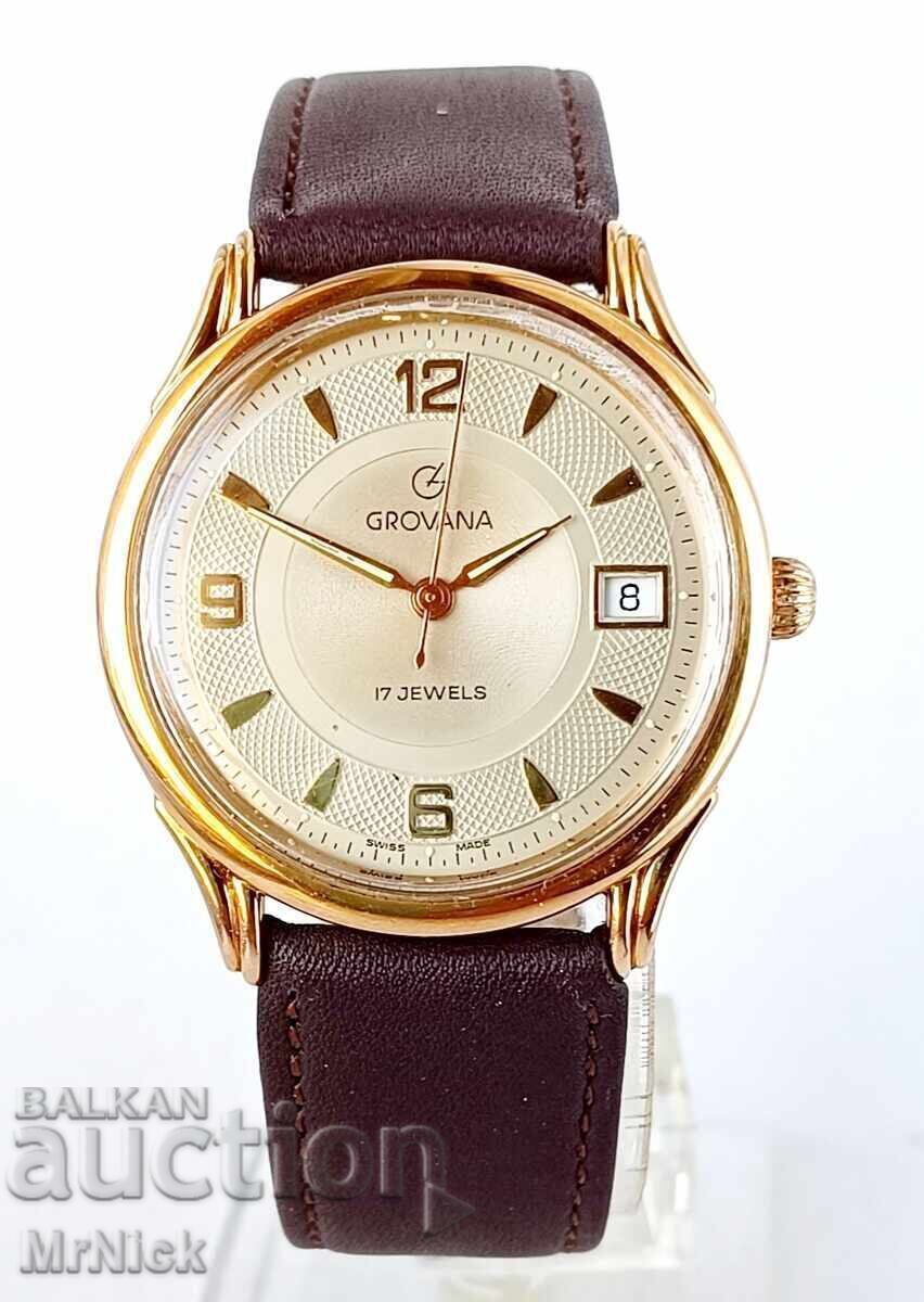 Grovana 17j - gold-plated Swiss mechanical watch