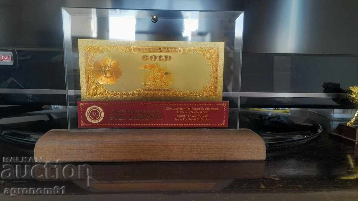 Παράδοση Χρυσά αναμνηστικά τραπεζογραμμάτια 1 δολάριο 1896 σε γυάλινη βάση