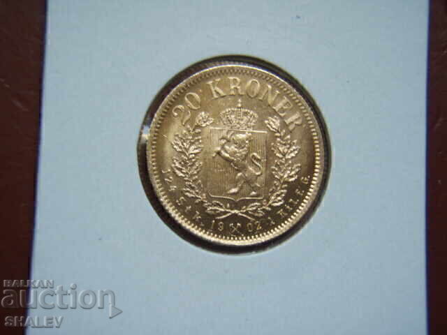 20 Kronеr 1902 Norway (20 kroner Norway) - AU/Unc (gold) with price 2549.89 BGN | € 1303.74 20 Kronеr 1902 Norway (20 kroner Norway) - AU/Unc (gold) with price 2549.89 BGN | € 1303.74