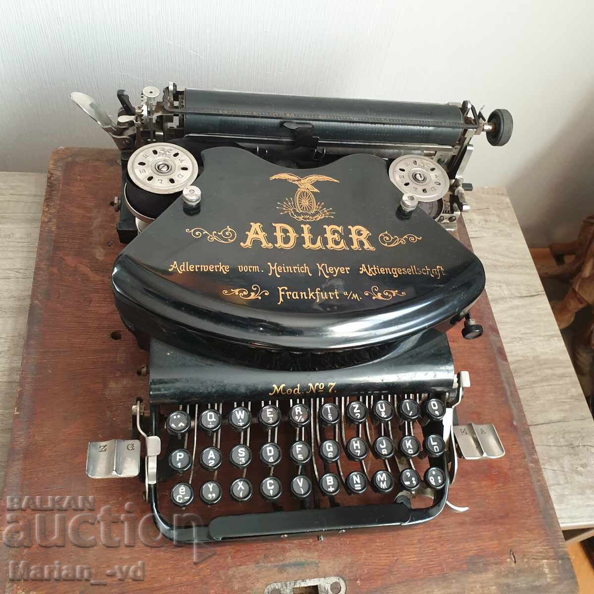 Portable German typewriter from 1910 Adler model No. 7 with price 500.00 BGN | € 255.65 Portable German typewriter from 1910 Adler model No. 7 with price 500.00 BGN | € 255.65
