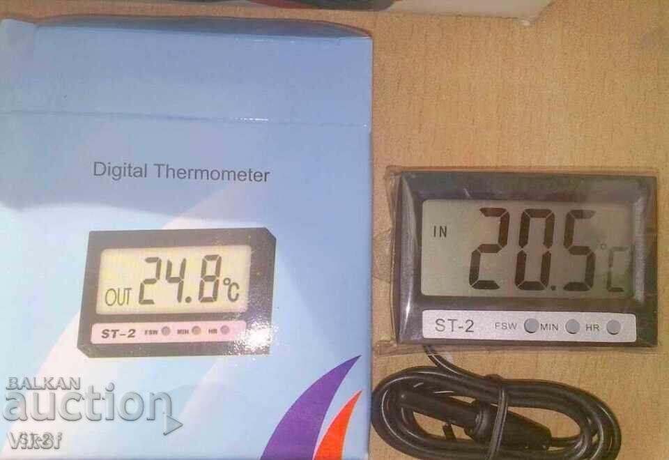 Auction  THERMOMETER OUTDOOR + INDOOR TEMPERATURE + CLOCK