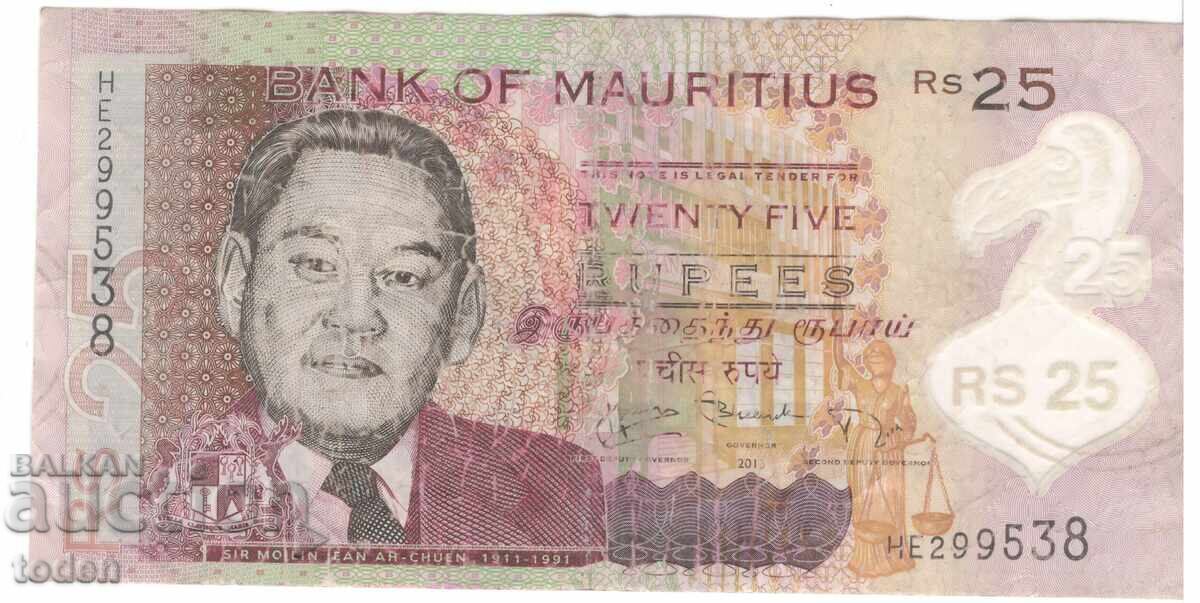 Mauritius-25 Rupees-2013-P# 64a-Polymer Mauritius-25 Rupees-2013-P# 64a-Polymer