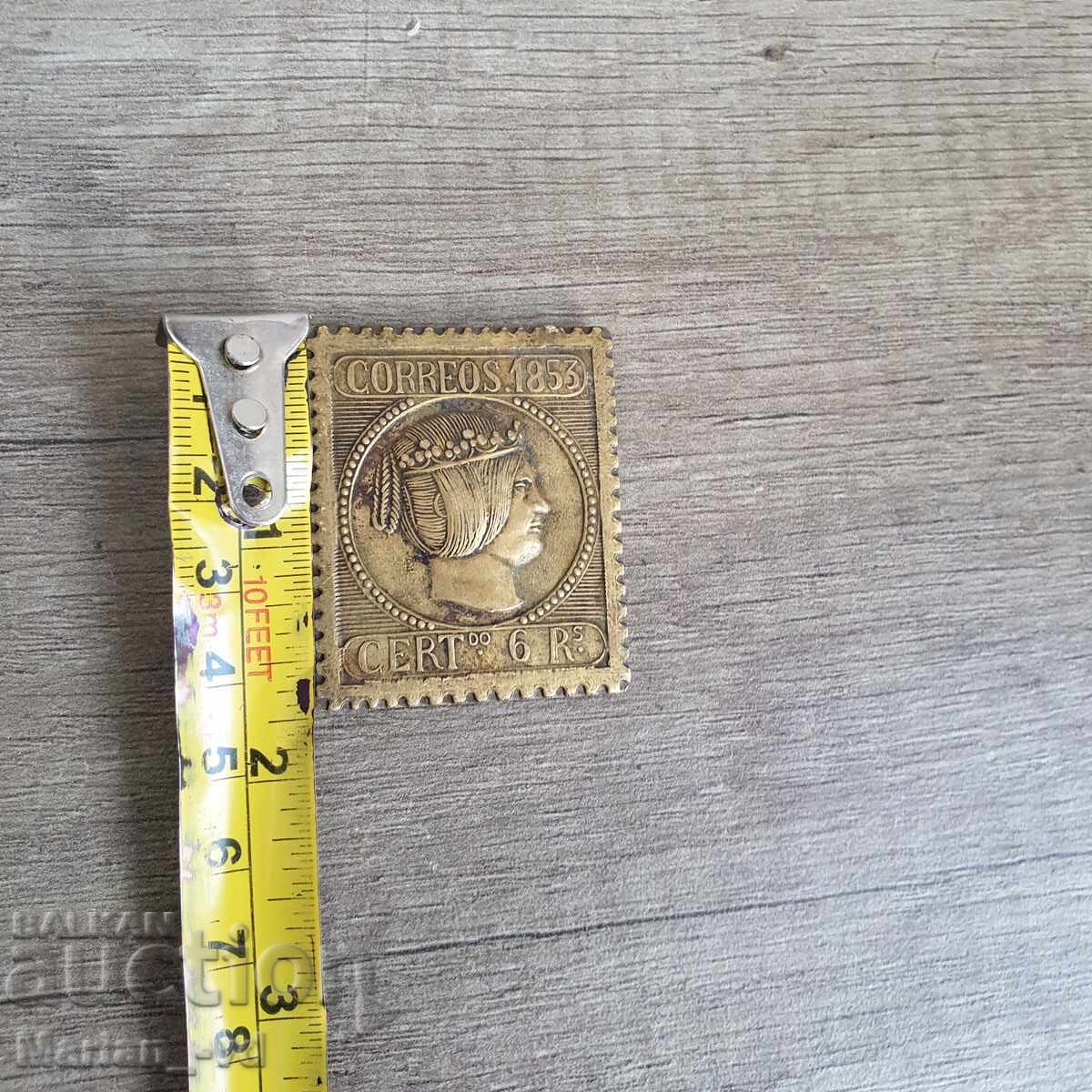 Auction Bronze plate stamp of 6 reales Spain 1853 Auction Bronze plate stamp of 6 reales Spain 1853