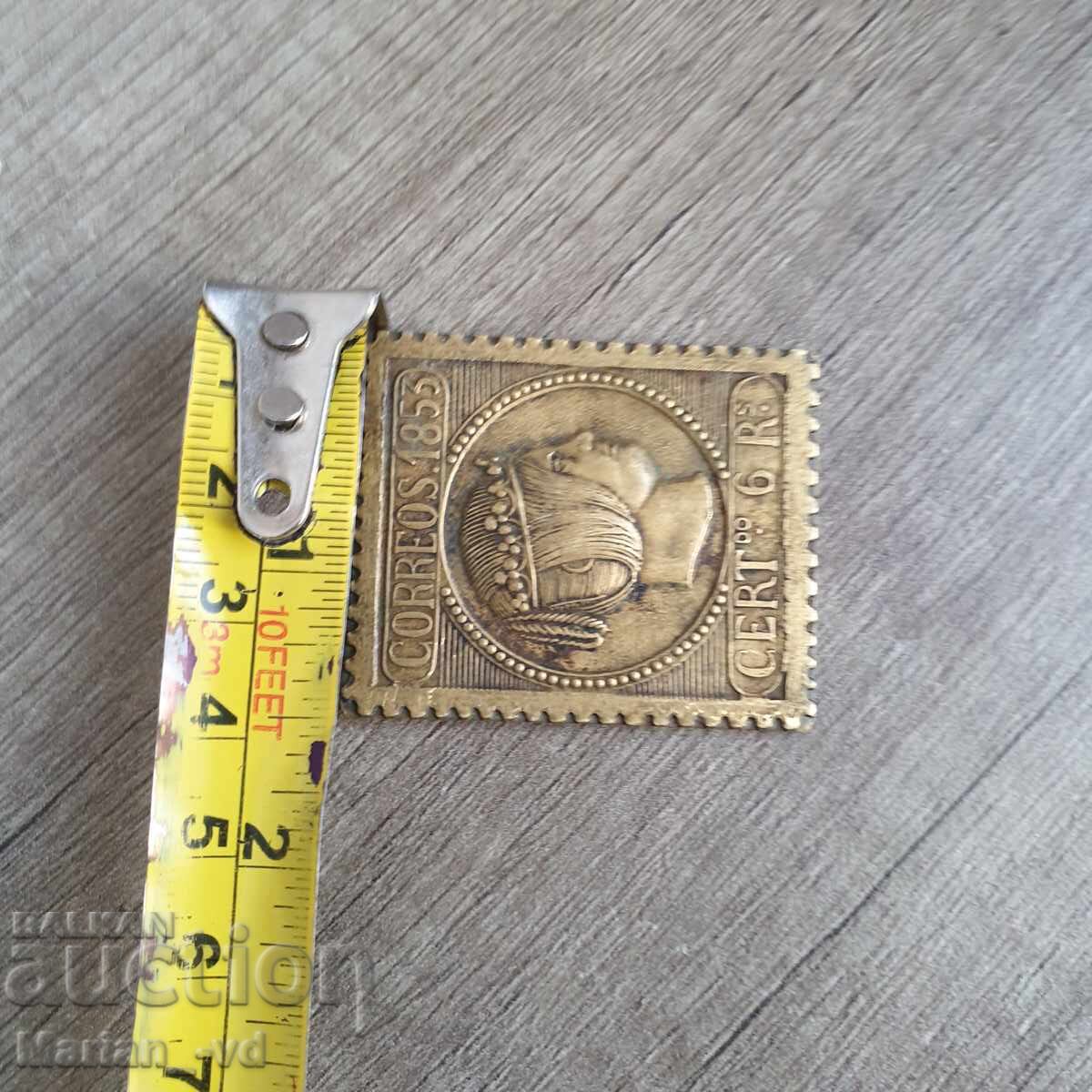 Delivery of Bronze plate stamp of 6 reales Spain 1853 Delivery of Bronze plate stamp of 6 reales Spain 1853