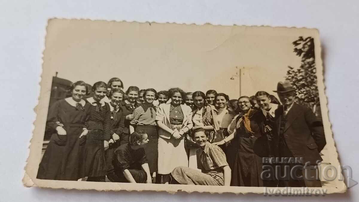 Photo Mezdra Schoolgirls with their teachers at the station 1938 Photo Mezdra Schoolgirls with their teachers at the station 1938