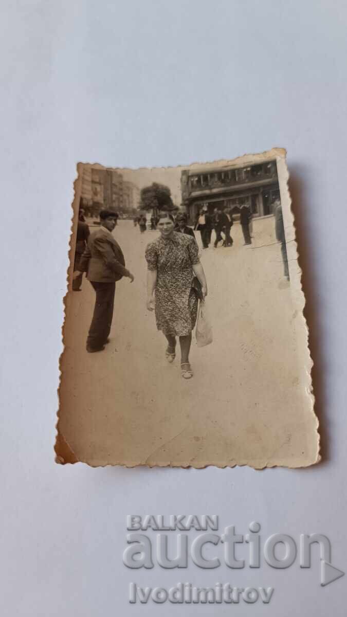 Postcard Sofia Young woman in front of the Courthouse