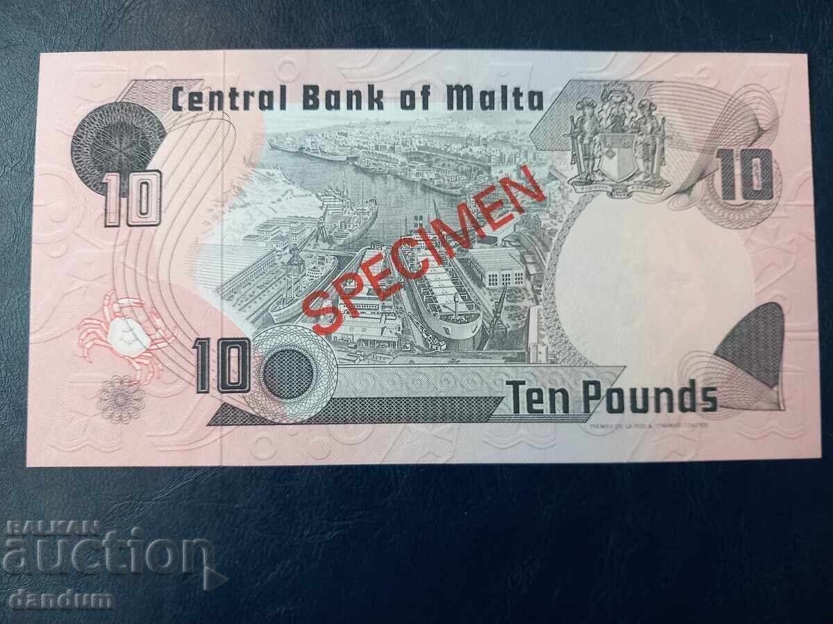 Specimen Malta 10 pounds with price 140.00 BGN | € 71.58