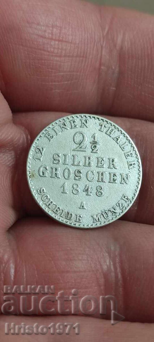 2 1/2 silver groschen 1848 with price 35.00 BGN | € 17.90