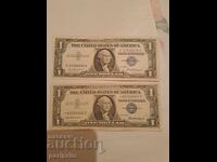 USA, 1 dollar, 1957, 2 pieces, SILVER CERTIFICATE, with * BZTs