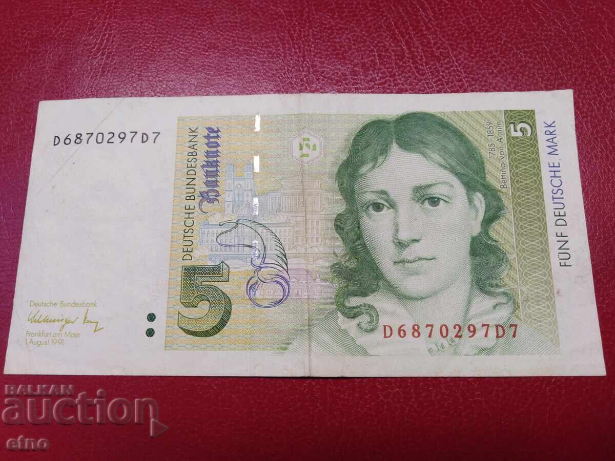 5 Mark 1991 Germany, Banknote 5 Mark 1991 Germany, Banknote