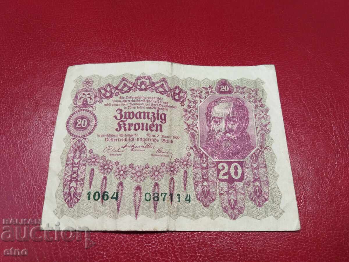 20 COROANE 1922 AUSTRIA, bancnotă