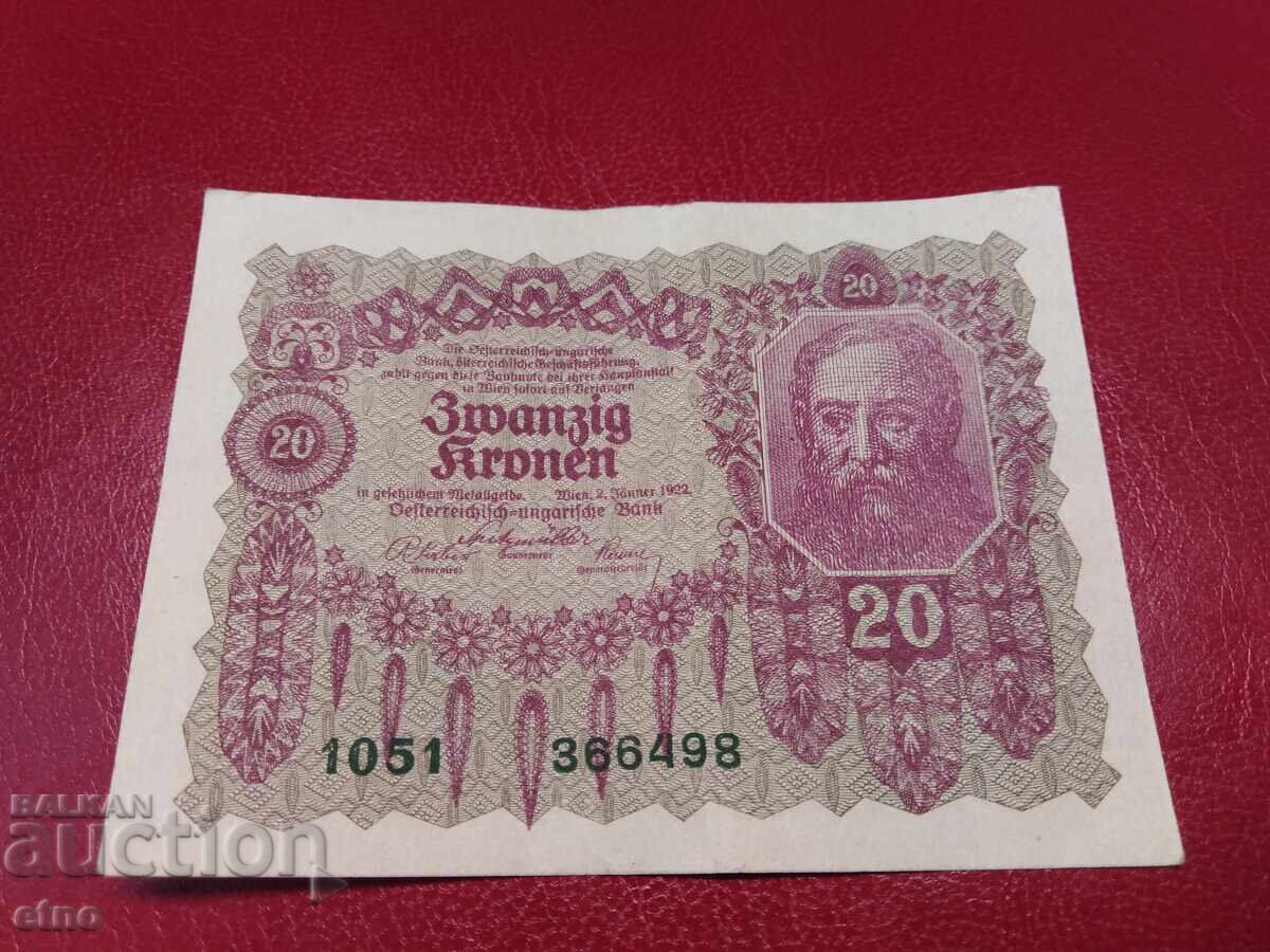 20 KRONEN 1922 AUSTRIA, banknote 20 KRONEN 1922 AUSTRIA, banknote