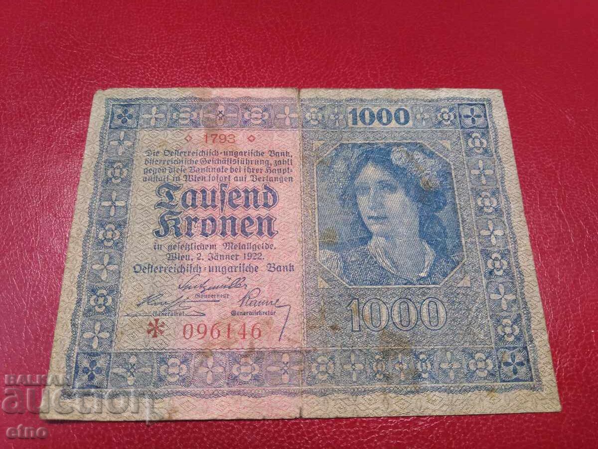 1000 ΚΡΟΝΙ 1922 ΑΥΣΤΡΙΑ, τραπεζογραμμάτιο 1000 ΚΡΟΝΙ 1922 ΑΥΣΤΡΙΑ, τραπεζογραμμάτιο