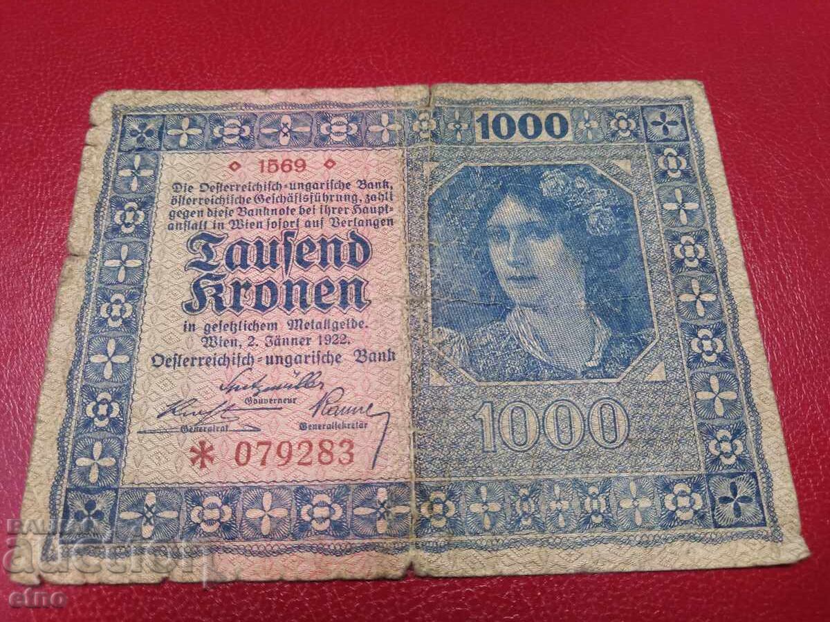 1000 ΚΡΟΝΙ 1922 ΑΥΣΤΡΙΑ, τραπεζογραμμάτιο 1000 ΚΡΟΝΙ 1922 ΑΥΣΤΡΙΑ, τραπεζογραμμάτιο