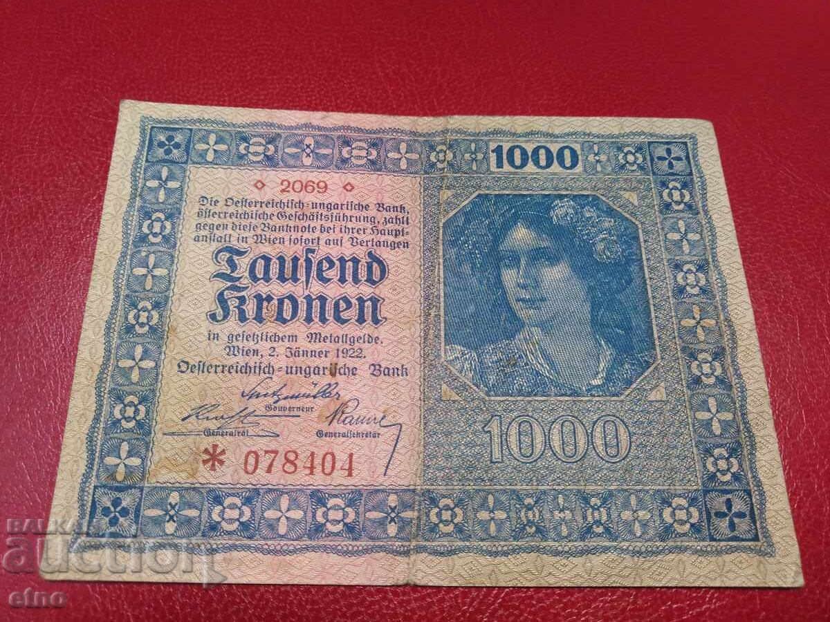 1000 ΚΡΟΝΙ 1922 ΑΥΣΤΡΙΑ, τραπεζογραμμάτιο 1000 ΚΡΟΝΙ 1922 ΑΥΣΤΡΙΑ, τραπεζογραμμάτιο
