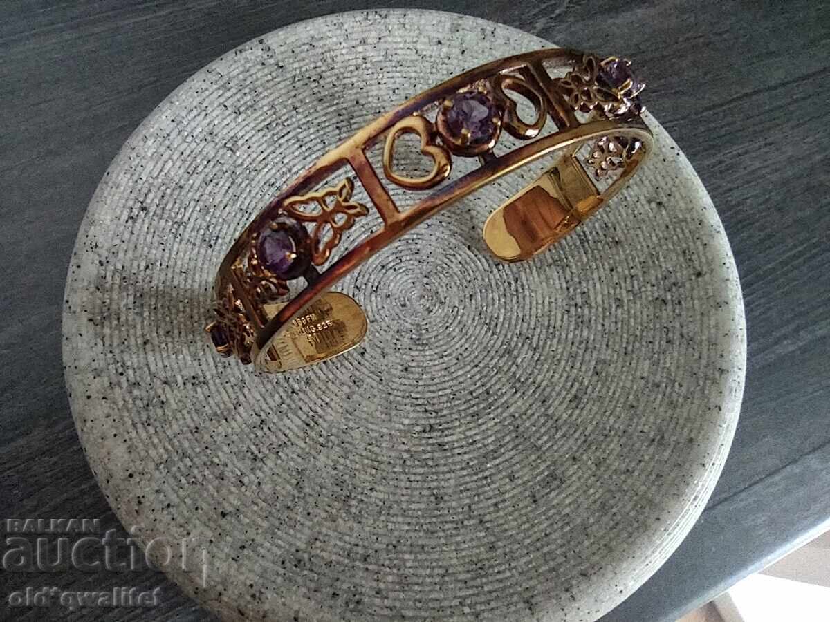 SILVER BRACELET, gold plated, 925 silver, Amethyst, designer - 5 SILVER BRACELET, gold plated, 925 silver, Amethyst, designer - 5