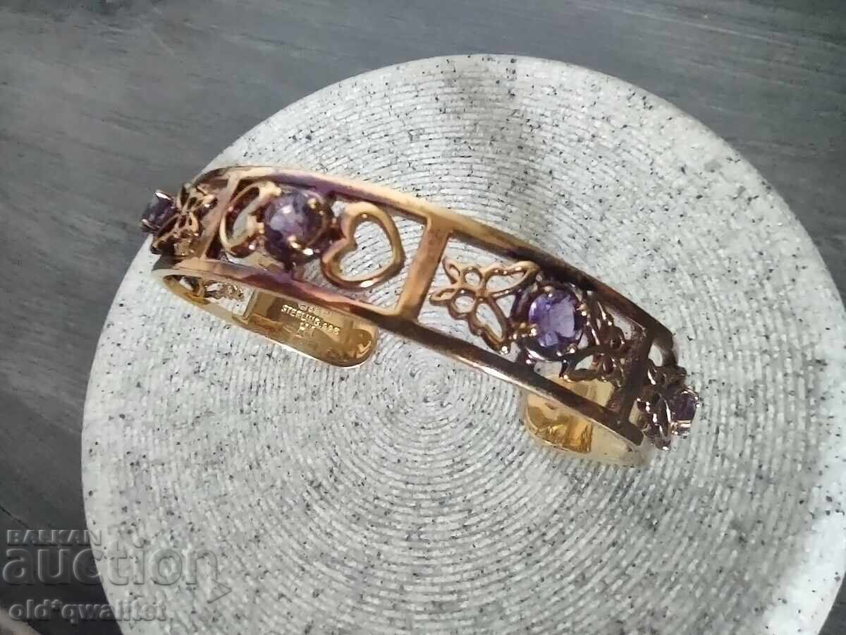 SILVER BRACELET, gold plated, 925 silver, Amethyst, designer - 6 SILVER BRACELET, gold plated, 925 silver, Amethyst, designer - 6