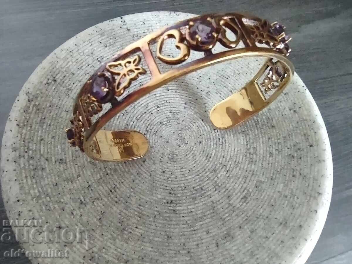 SILVER BRACELET, gold plated, 925 silver, Amethyst, designer - 7 SILVER BRACELET, gold plated, 925 silver, Amethyst, designer - 7