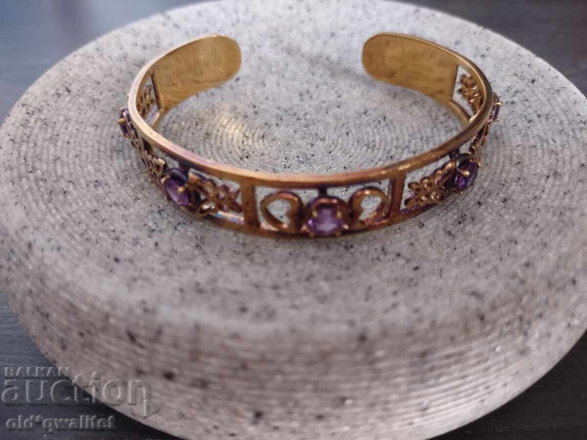 SILVER BRACELET, gold plated, 925 silver, Amethyst, designer SILVER BRACELET, gold plated, 925 silver, Amethyst, designer