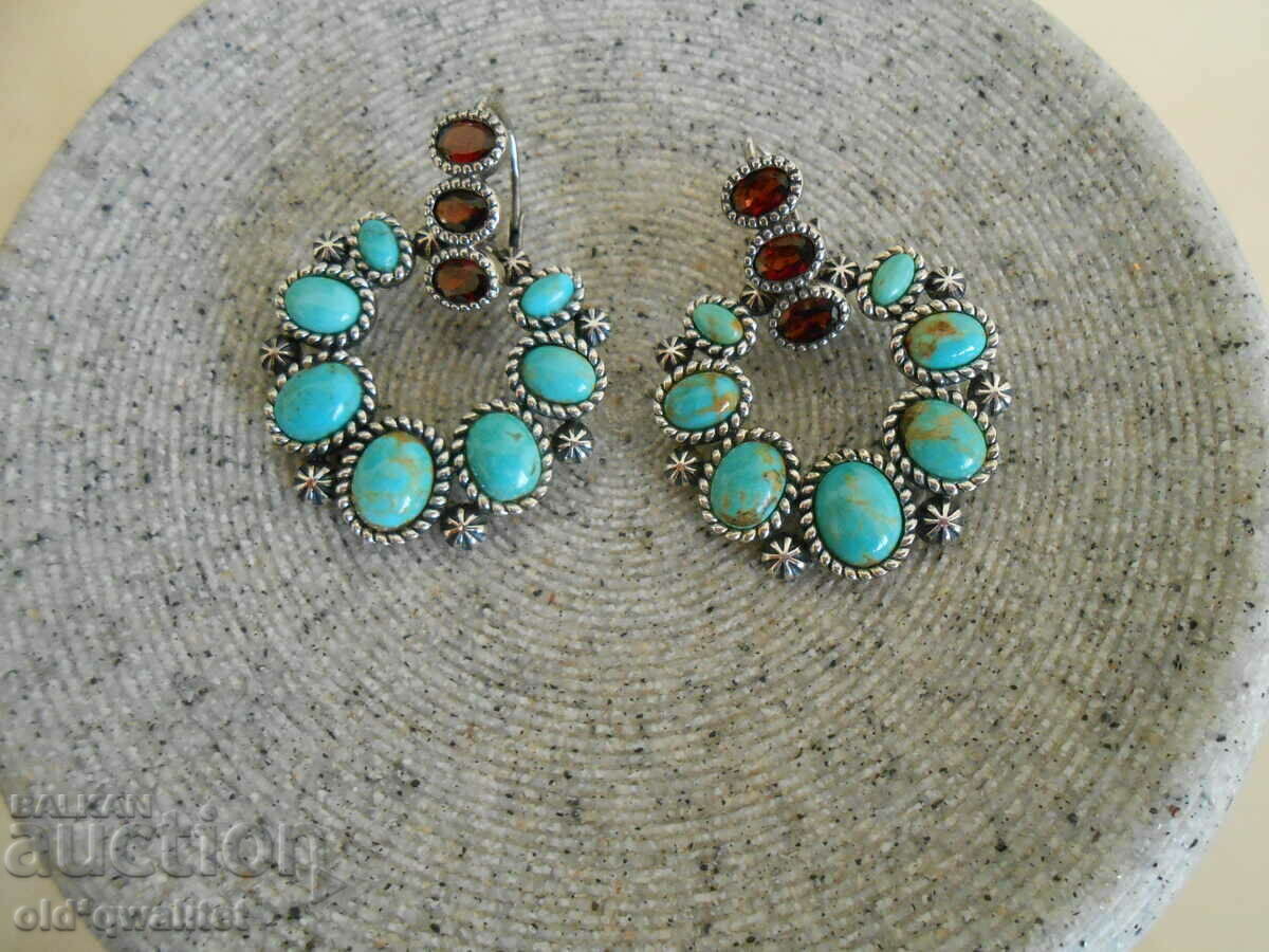 Cercei din argint, Piatră: Granat și Turcoaz, Argint 925 cu preț € 397.00 | 776.46 BGN