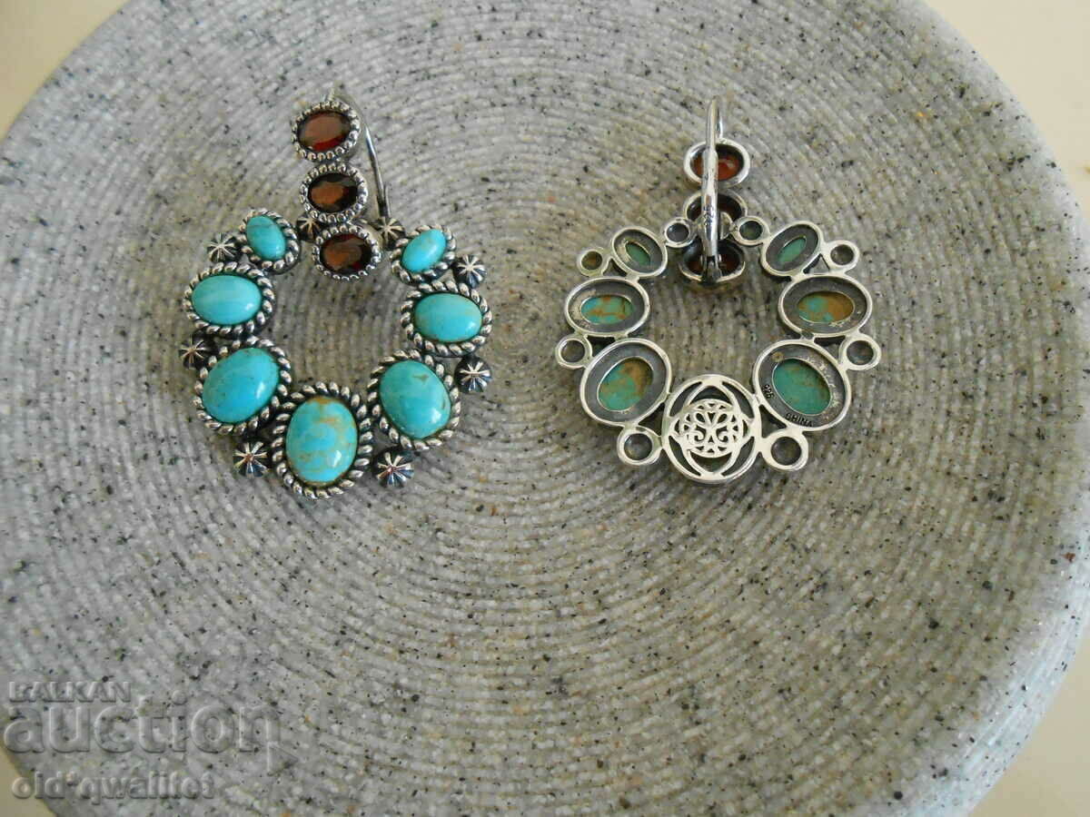 Licitație Cercei din argint, Piatră: Granat și Turcoaz, Argint 925