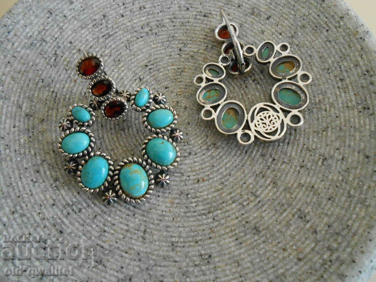 Livrarea Cercei din argint, Piatră: Granat și Turcoaz, Argint 925