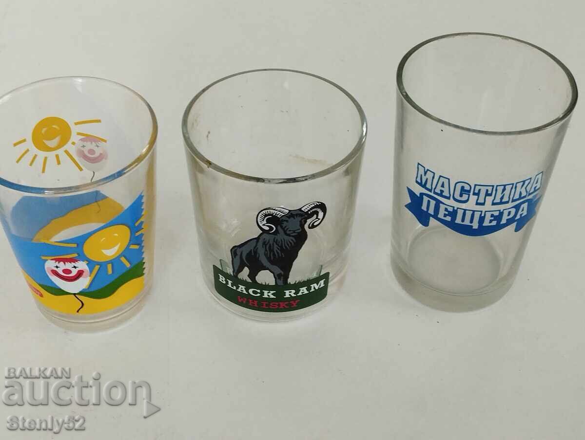 3 buc. pahare de firmă din sticlă, sticlă groasă