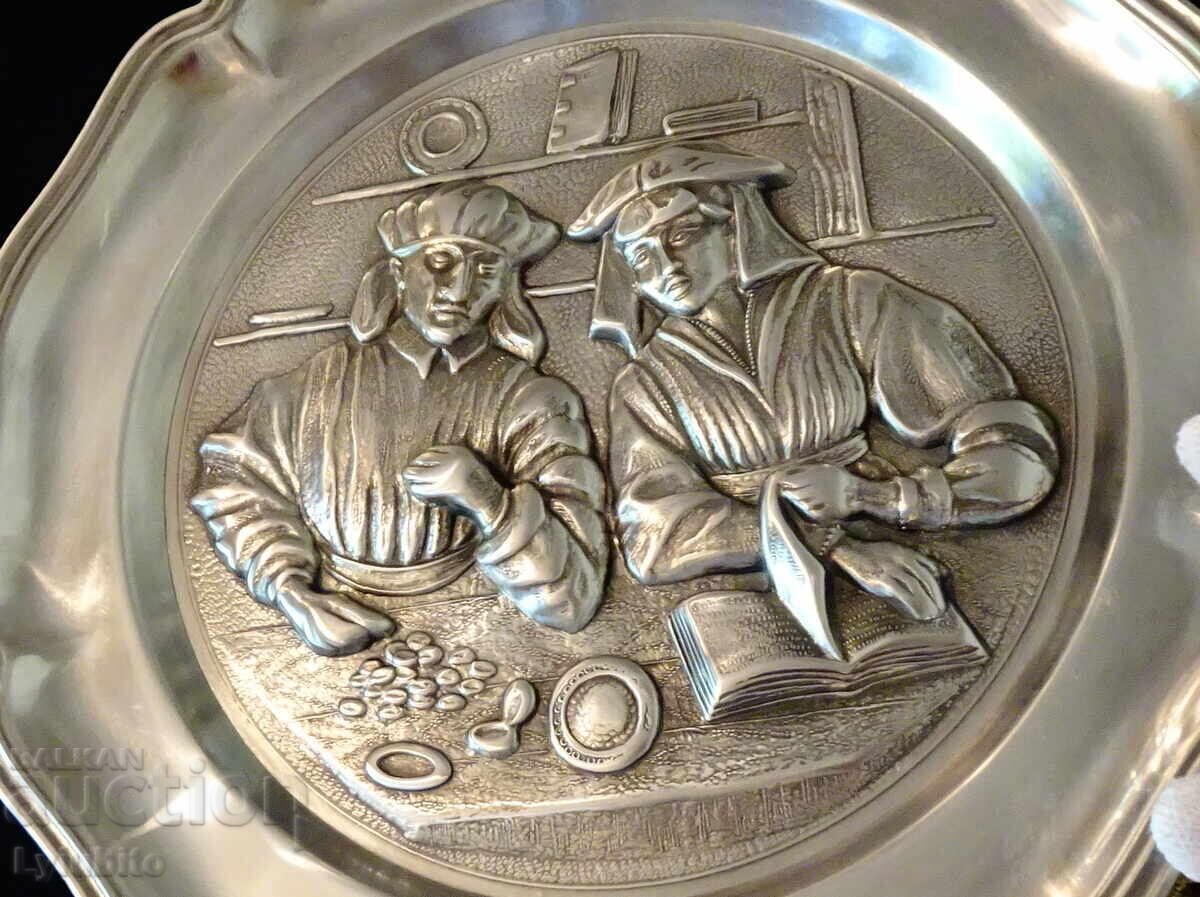 Auction Tin panel The money changer and his wife. Auction Tin panel The money changer and his wife.