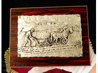 Plug, cai, tablou în relief din cositor, panou din cositor, autor