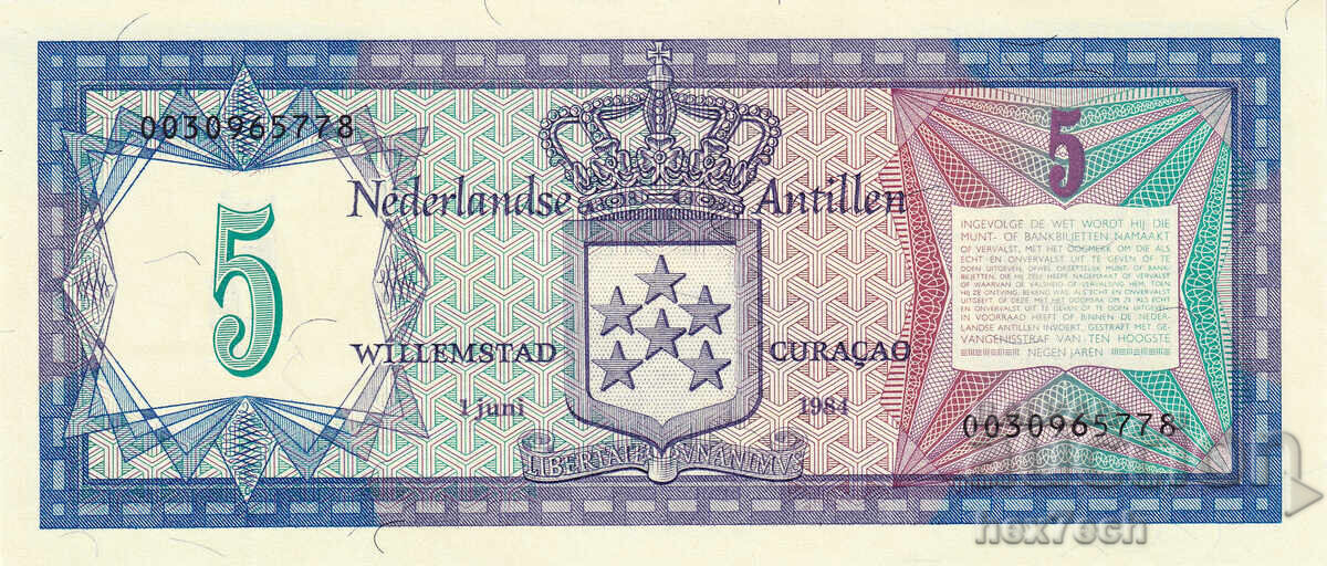 Auction ❤️ ⭐ Netherlands Antilles 1984 5 guilders UNC new ⭐ ❤️ Auction ❤️ ⭐ Netherlands Antilles 1984 5 guilders UNC new ⭐ ❤️