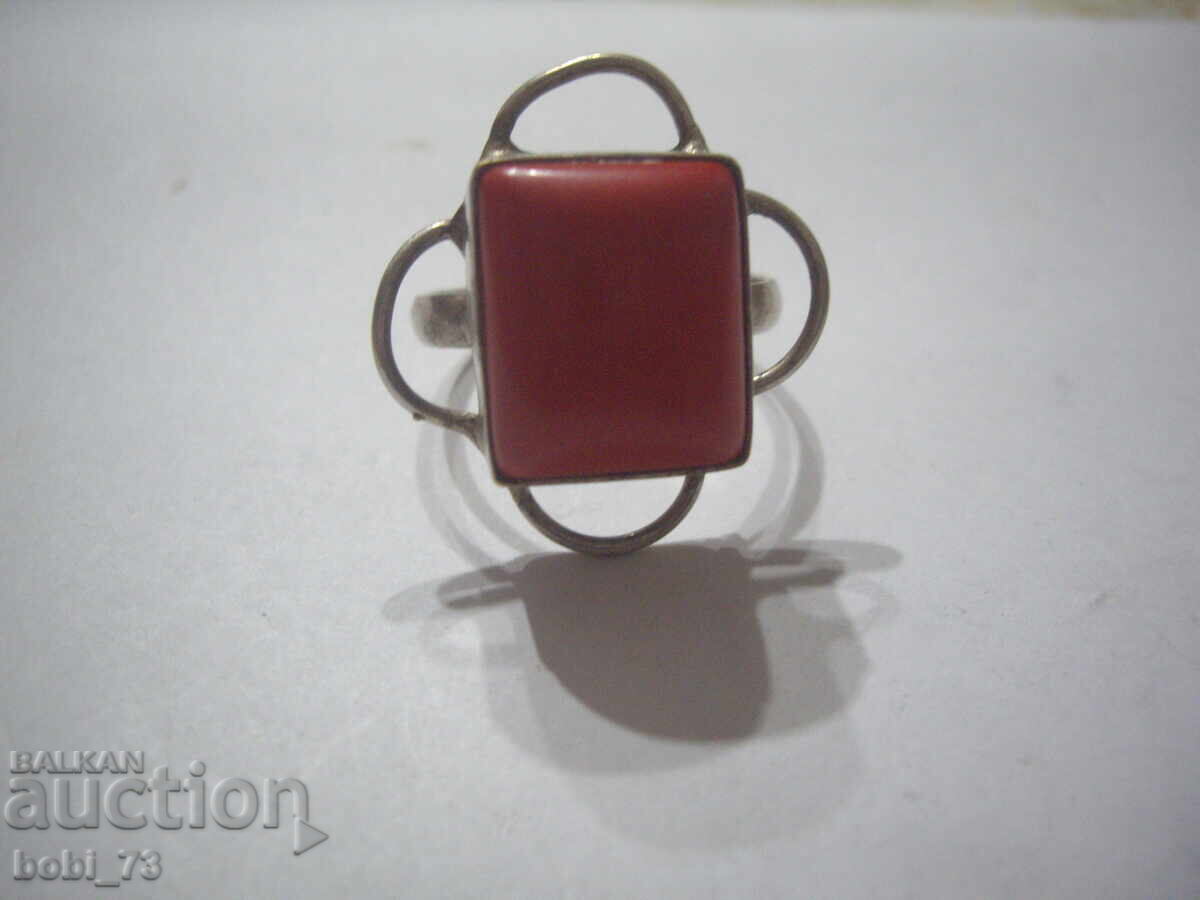 Auction Very old silver ring with coral Auction Very old silver ring with coral