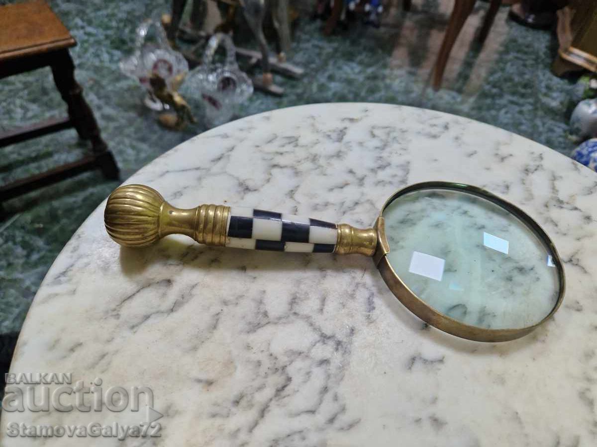 Прекрасна антикварна английска бронзова лупа със седеф - 5 Прекрасна антикварна английска бронзова лупа със седеф - 5