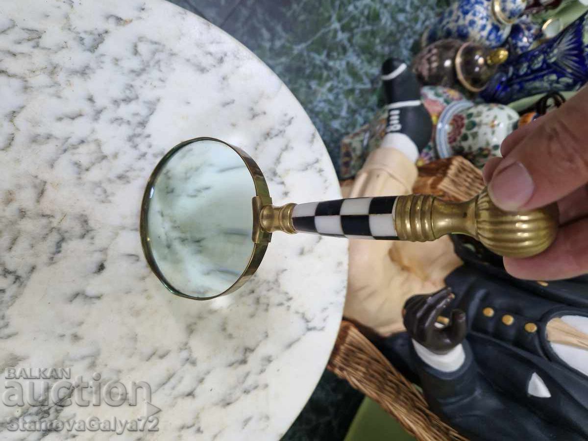 Прекрасна антикварна английска бронзова лупа със седеф - 6 Прекрасна антикварна английска бронзова лупа със седеф - 6