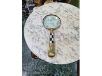 Lupă antică englezească superbă din bronz cu sidef