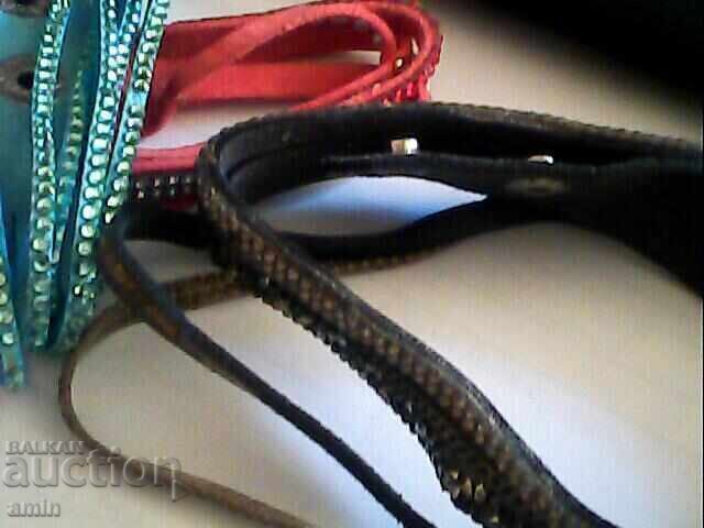 3pcs Leather Bracelets with Crystals - 7