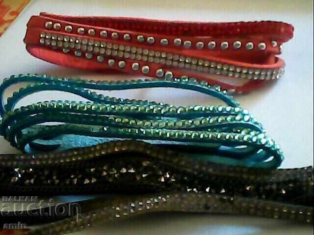 3pcs Leather Bracelets with Crystals