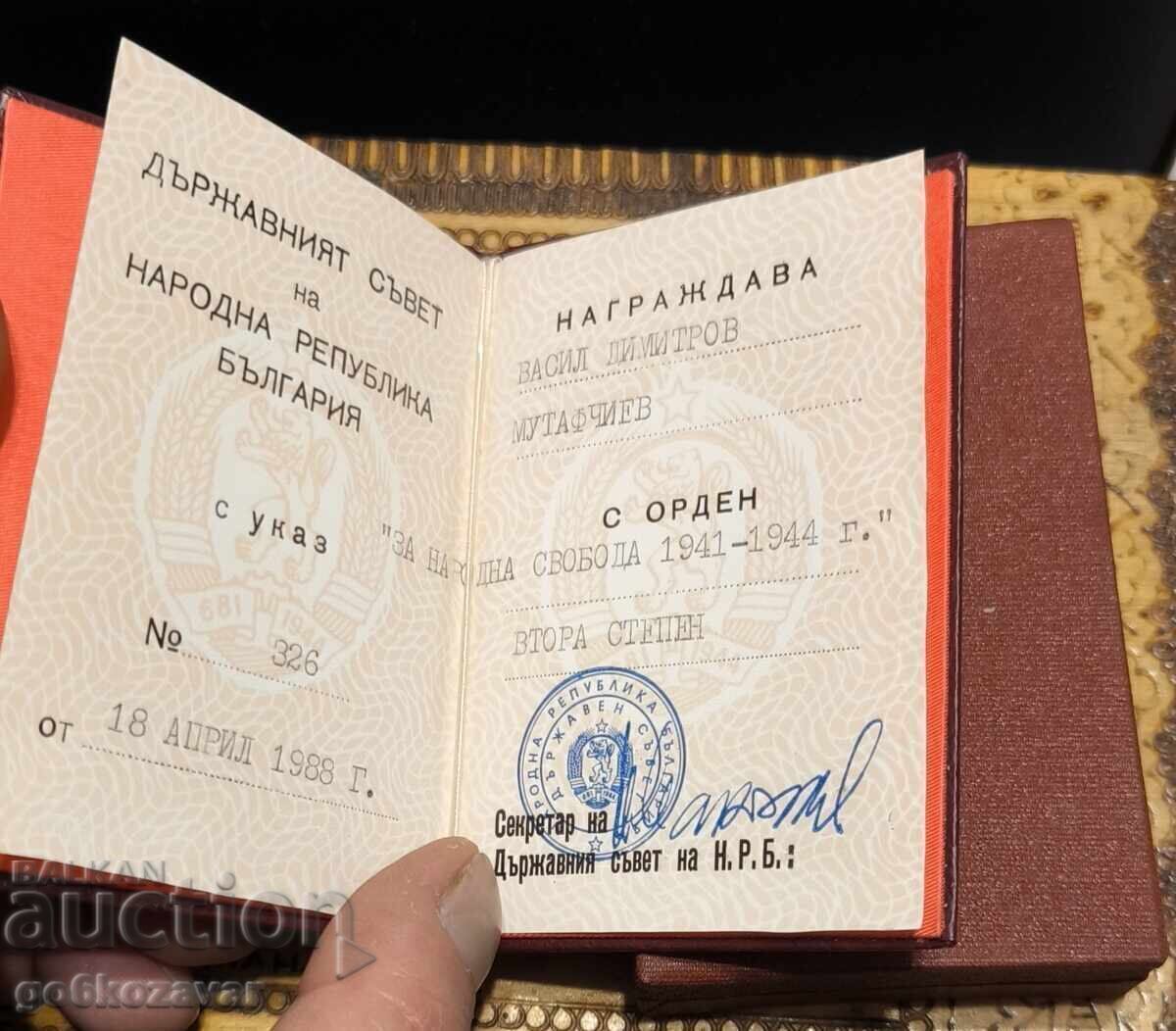 Order For National Freedom 1941 - 1944 II Class. Order Booklet - 5 Order For National Freedom 1941 - 1944 II Class. Order Booklet - 5