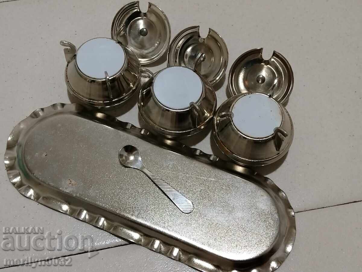 Delivery of Service caviar mustard curry cups lids tray spoon USSR Delivery of Service caviar mustard curry cups lids tray spoon USSR