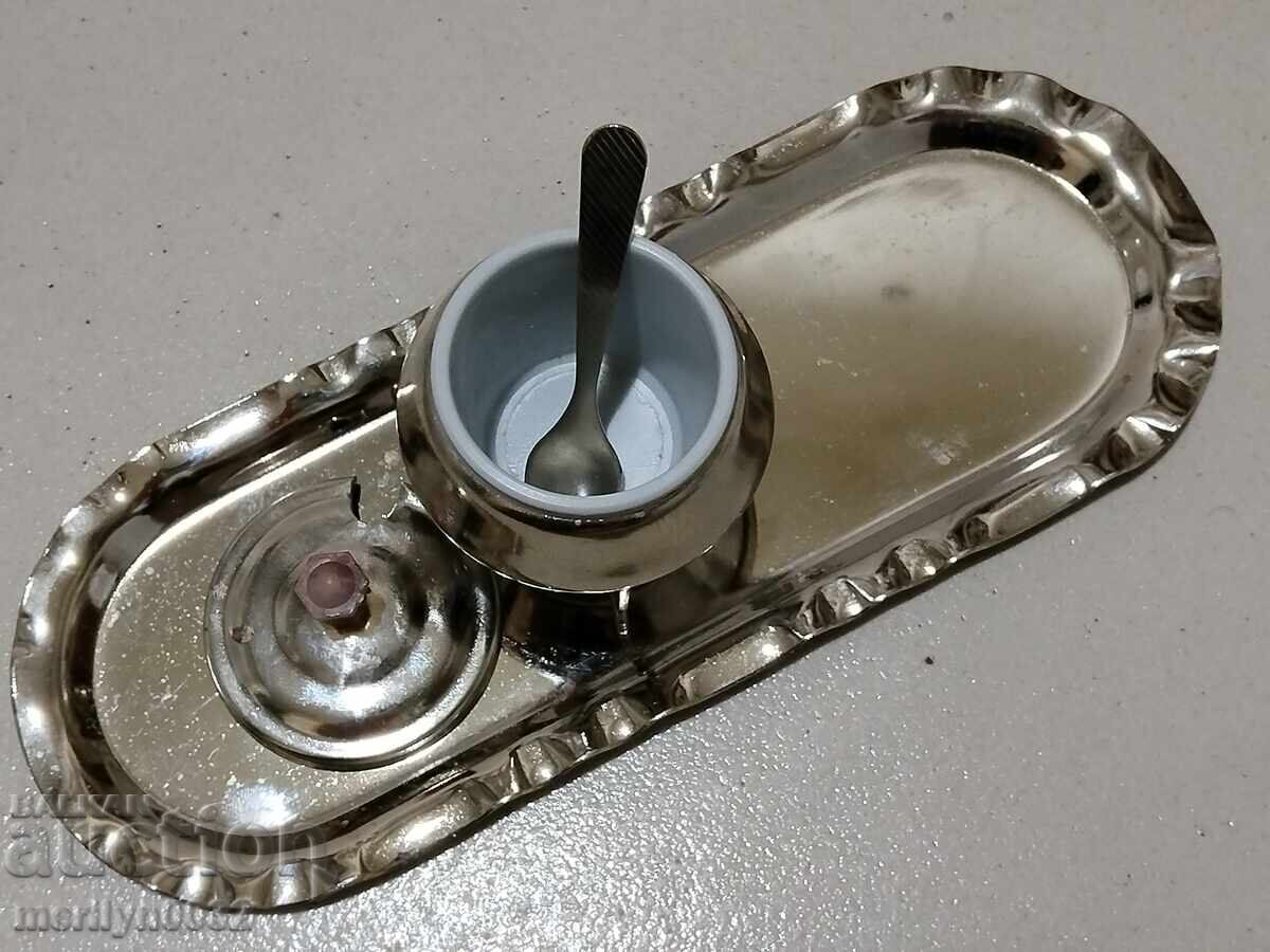 Service caviar mustard curry cups lids tray spoon USSR - 6 Service caviar mustard curry cups lids tray spoon USSR - 6