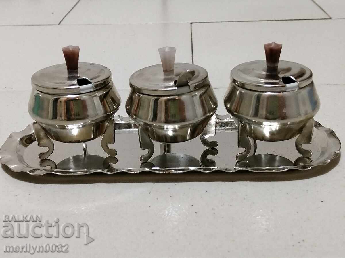 Service caviar mustard curry cups lids tray spoon USSR - 7 Service caviar mustard curry cups lids tray spoon USSR - 7