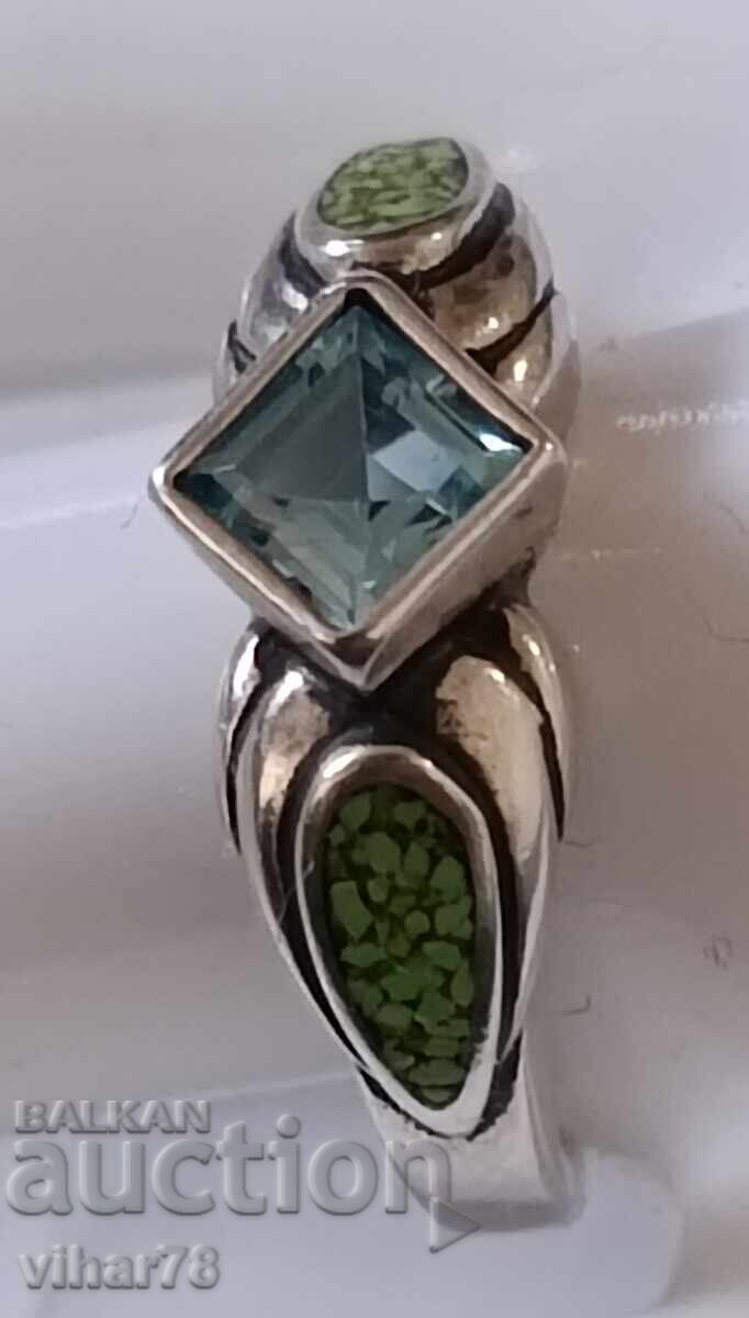 Auction Women's silver ring with topaz and turquoise Auction Women's silver ring with topaz and turquoise