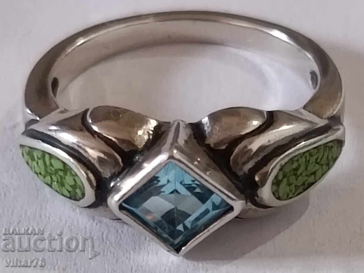 Women's silver ring with topaz and turquoise - 6 Women's silver ring with topaz and turquoise - 6