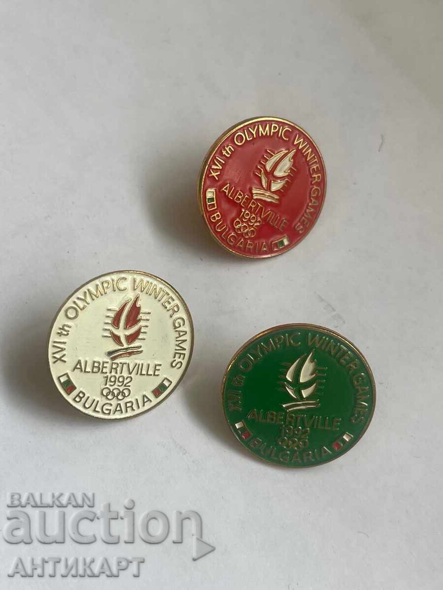 Bulgaria 3 bucăți semne insigne BOC Olimpiada Albertville 1992