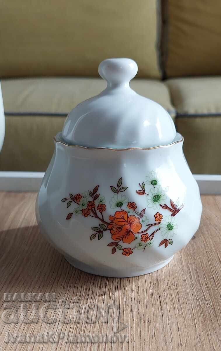 Auction Bulgarian porcelain jug and sugar bowl for collectors, excellent Auction Bulgarian porcelain jug and sugar bowl for collectors, excellent