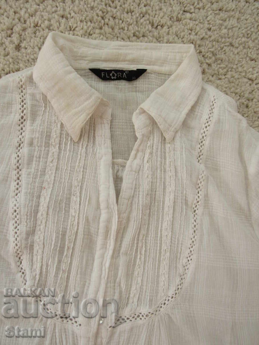 Livrarea Bluză damă din pânză de bumbac, alb imaculat, mărime XL